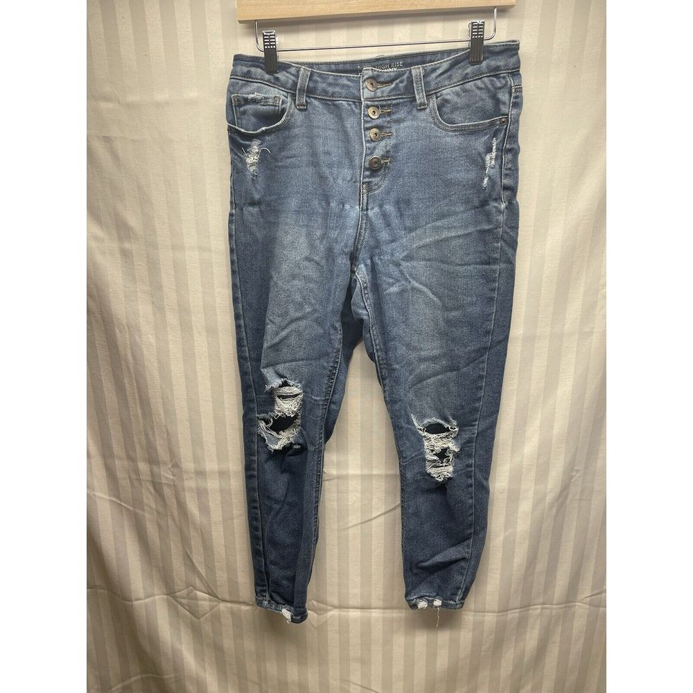 NO BOUNDARIES Womens Size 11‎ Distressed Ripped High Rise Skinny Blue Jeans NOBO